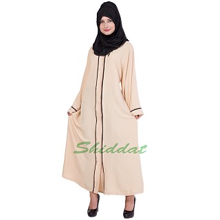 Muslim dress- cream colour front open abaya 
